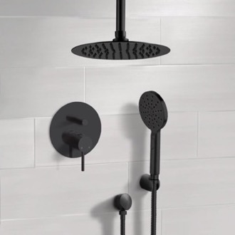 Shower Faucet Matte Black Ceiling Rain Shower System with Handheld, Rainfall Shower Head, Shower Faucet Set Remer SFH87